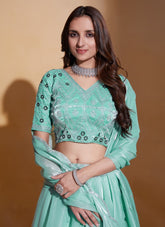 Special Looking Designer Lehenga Choli in Sea Green Colour